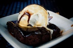 Chocolate Brownie with Vanilla Bean Ice Cream and Chocolate Bourbon Sauce